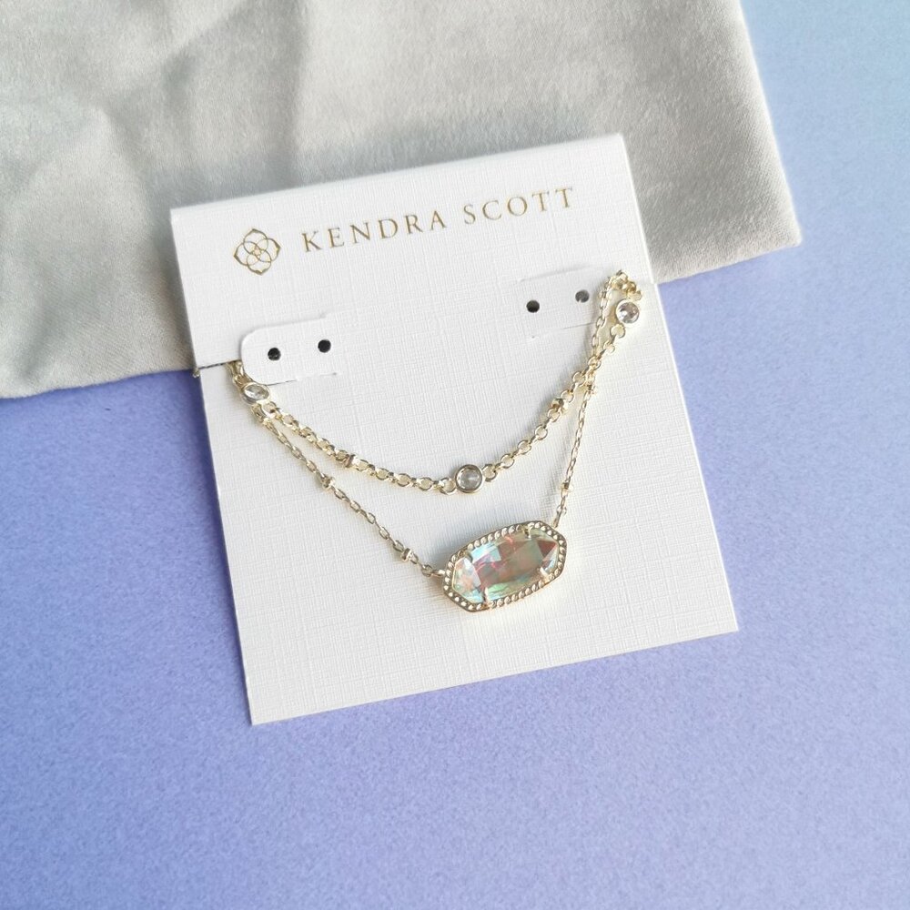 NEW Kendra Scott Elisa Gold Dichroic Glass Multi Strand Necklace Authentic